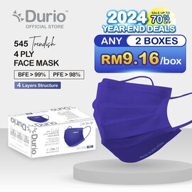 Durio 545 Trendish 4 Ply Surgical Face Mask - Very Peri (40pcs)